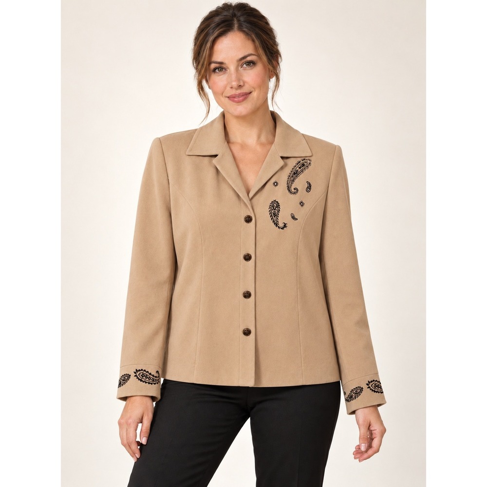 VTG Women's Tan Embroidered Paisley 10P Blazer Faux Suede Western Style Y2k